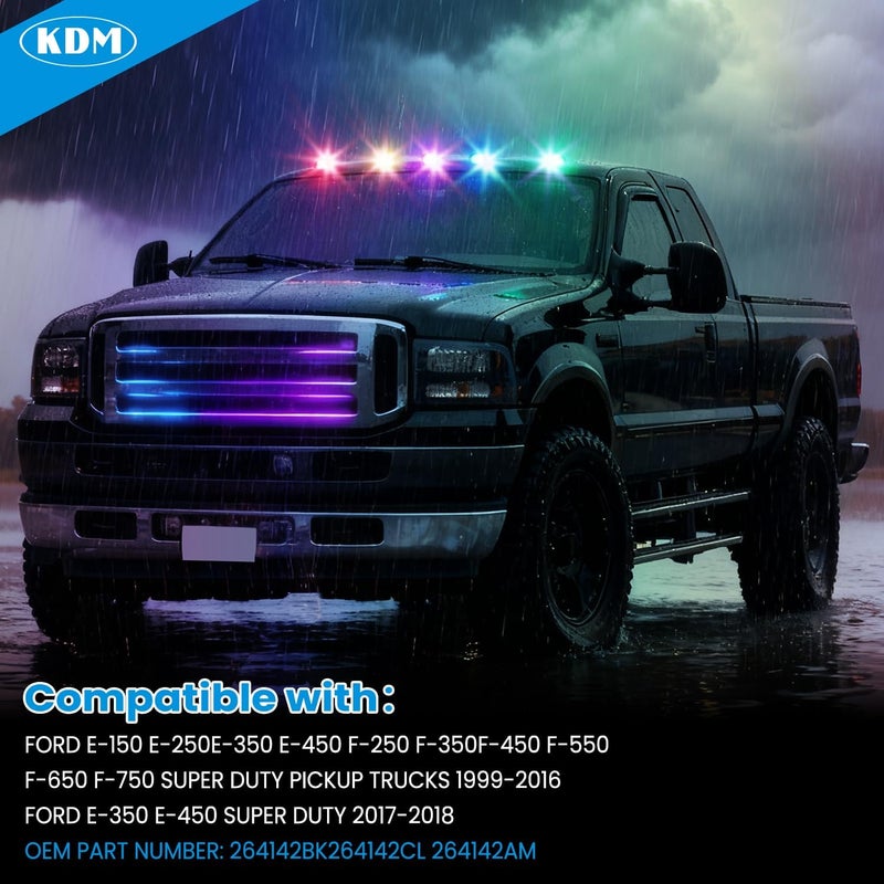 KDM RGB Full Led Clear Lens Cab Roof Top Marker Lights assembly Fit for 1999-2016 Ford F250 F350 F450 F550 F650 F750 E150 E250 E350 E450 Super Duty,Multi-Color Mounted Running Clearance,5Pcs Pack - Image 4